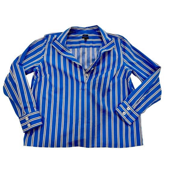 Talbots Easy Care Shirt Women's Large Blue White Black Stripes Coastal Nautical - Picture 2 of 15